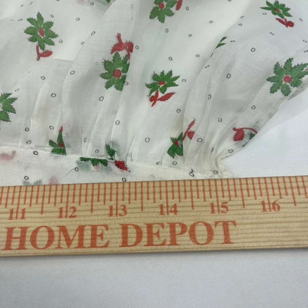 Vintage Christmas Half Apron Poinsettia Green Bow Print Two Pockets White Red